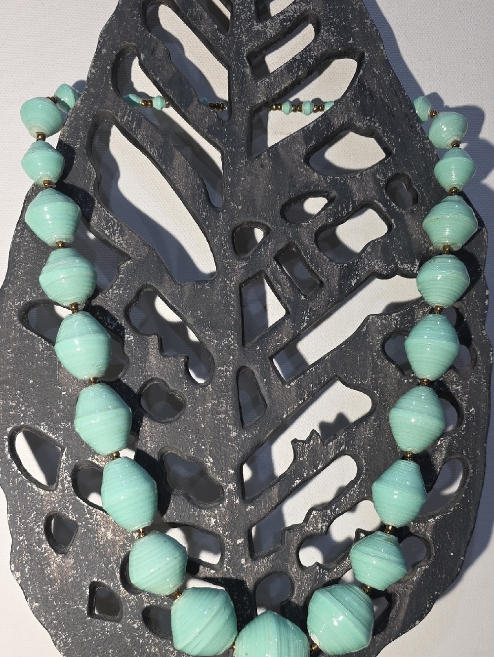 Teng Yue Mint Green Handcrafted Paper Bead Statement Necklace - Picture 2 of 6
